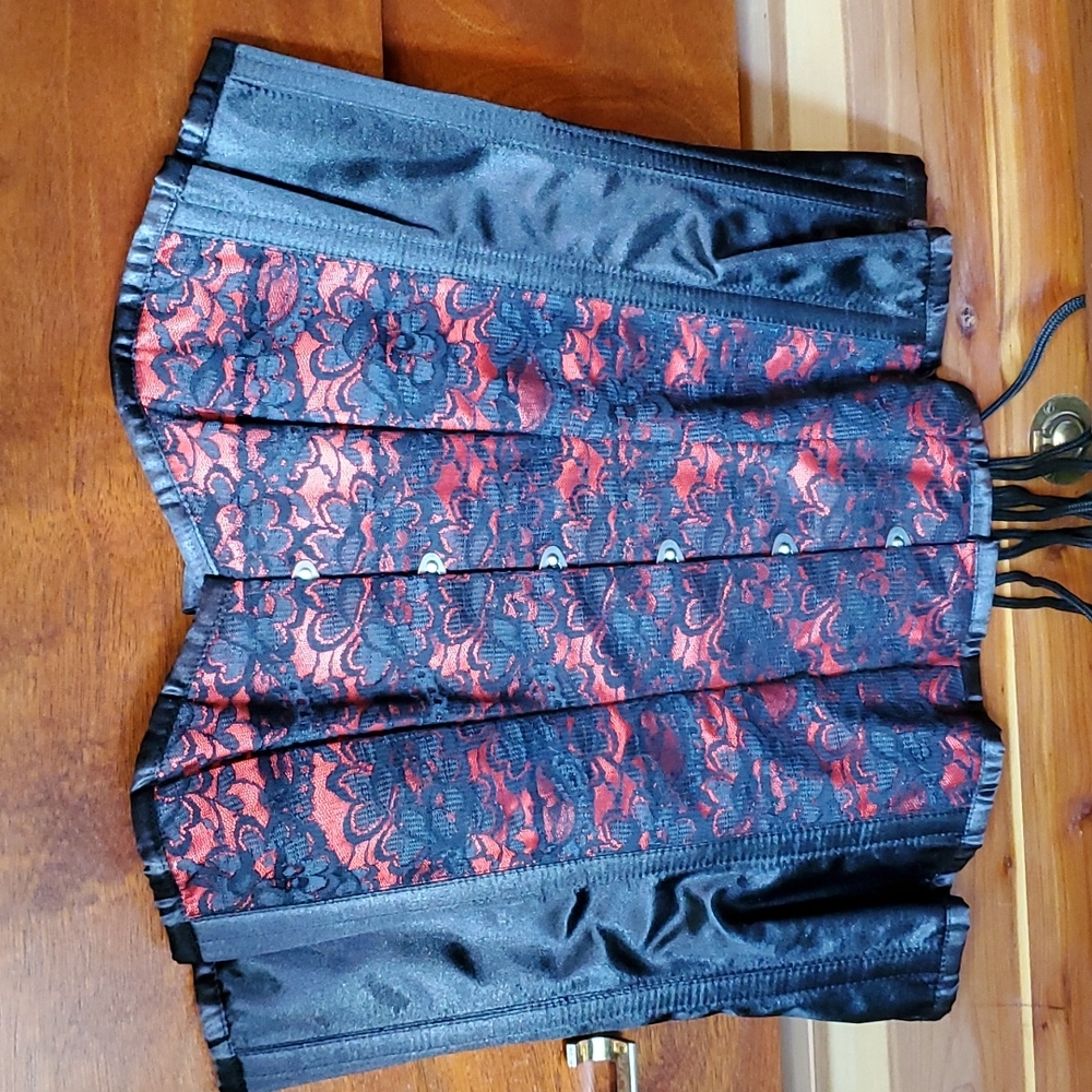 Red & Black Lace Overbust Corset